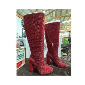Jessica Simpson Red Rhinestone Knee-High Women's Boots 8